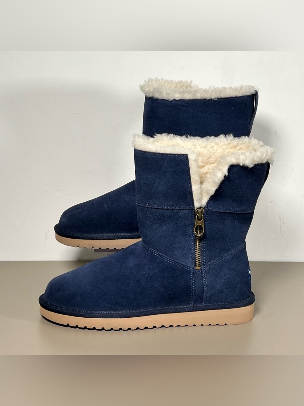 Koolaburra Aribel Short Winter Boots Navy Blue Suede Women’s Size 8